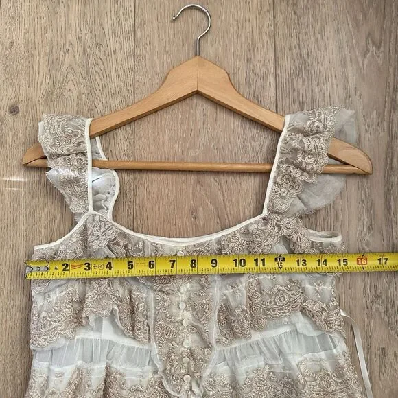Free People Lace Tiered Top Romantic Boho Feminine Sheer Cream Ivory Sz 4 - Picture 11 of 11